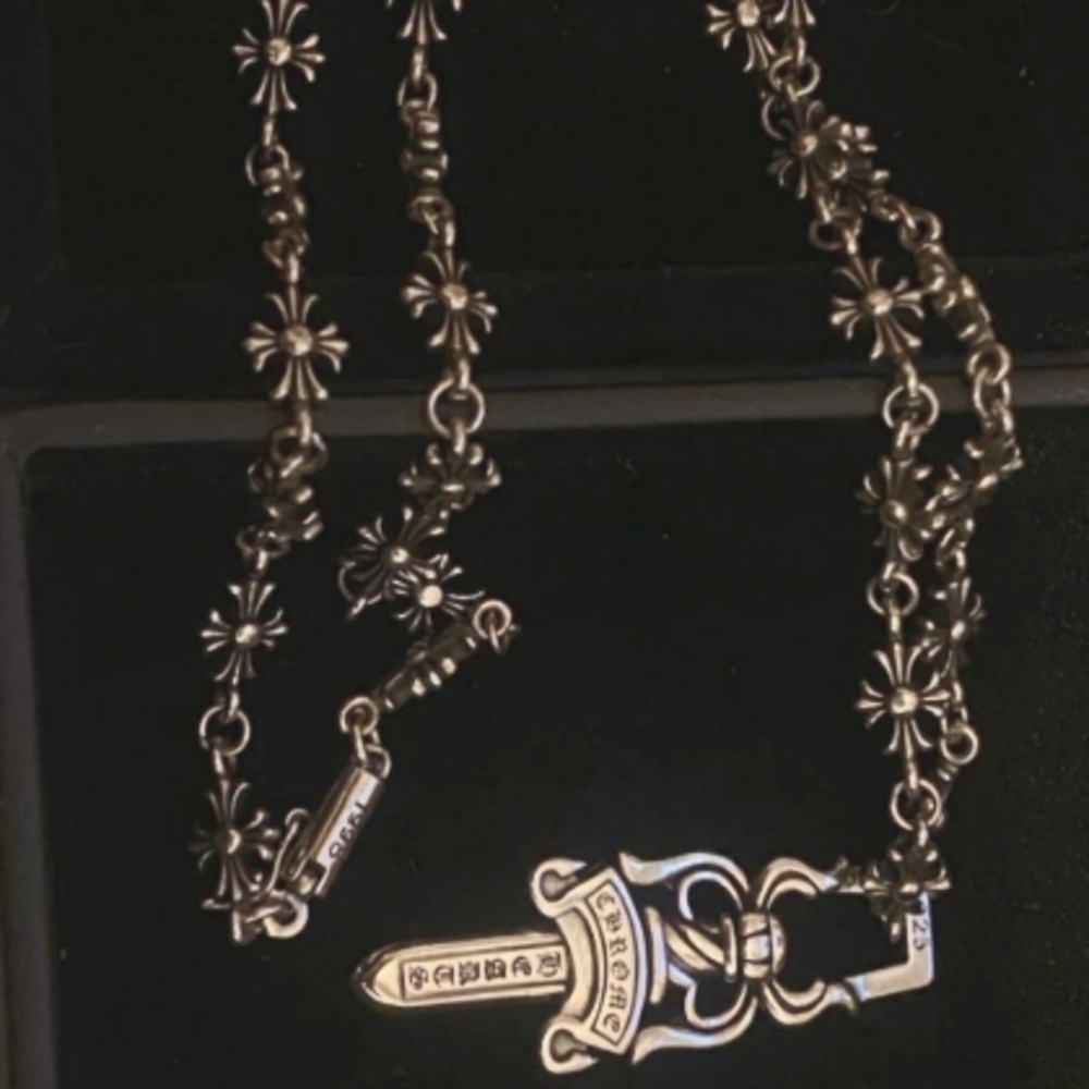 Chrome Hearts XL Silver Sword pendant W/Silver CH chain
